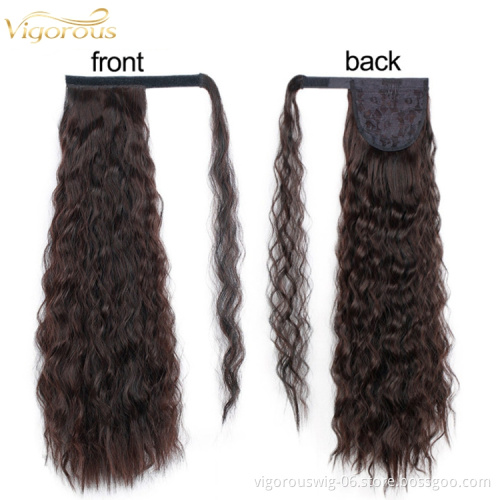 Vigorous wholesale kinky hair thick wrap ponytails synthetic curly ponytail hair extensions clip wave black women ombre blonde